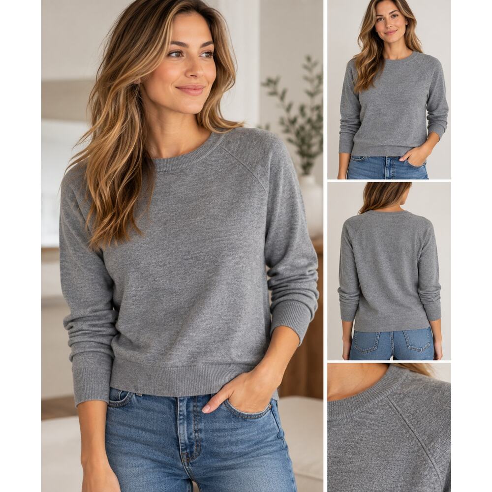 Banana Republic Italian extra-fine Merino Wool Sweater M Gray Raglan Crewneck